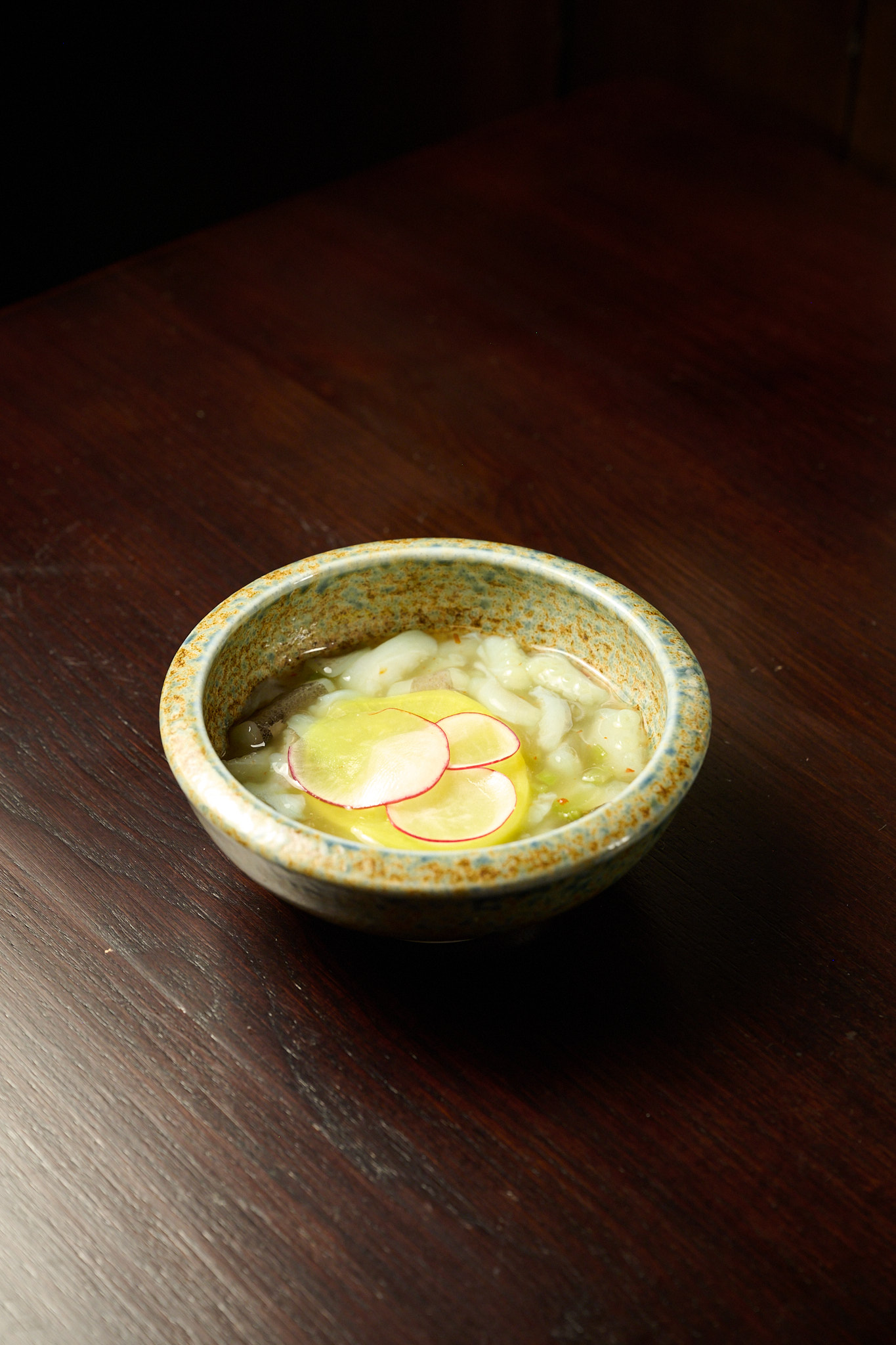 Steaming Japanese soup served in handcrafted ceramic bowl at Showa Era Izakaya Manhattan