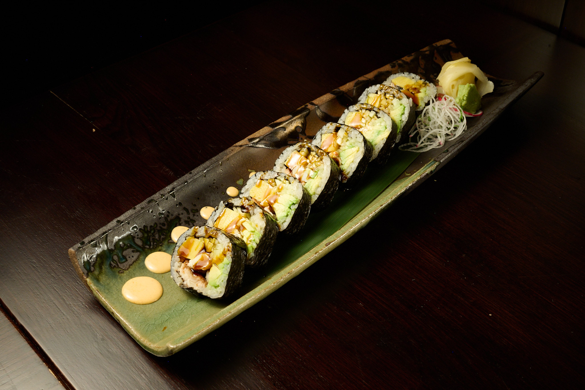 Crispy purple sweet potato tempura fries with mayo dipping sauce at Showa Era Izakaya