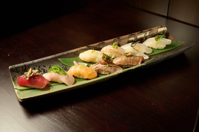 Omakase nigiri sushi platter with premium fish at Showa Era Izakaya NYC