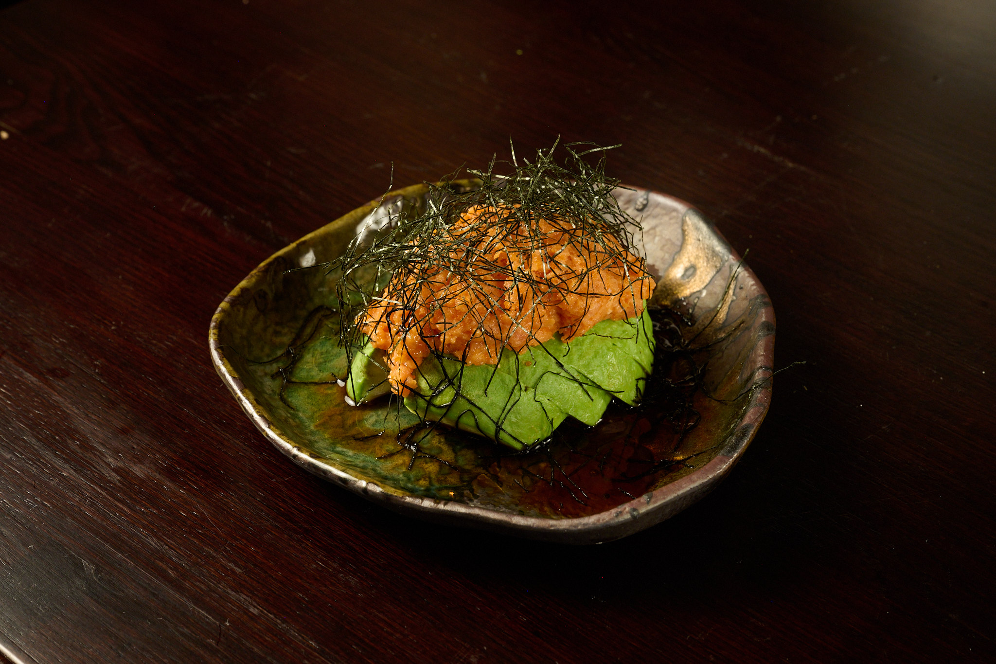 Spicy salmon tartare with avocado and shredded nori at Hell's Kitchen izakaya