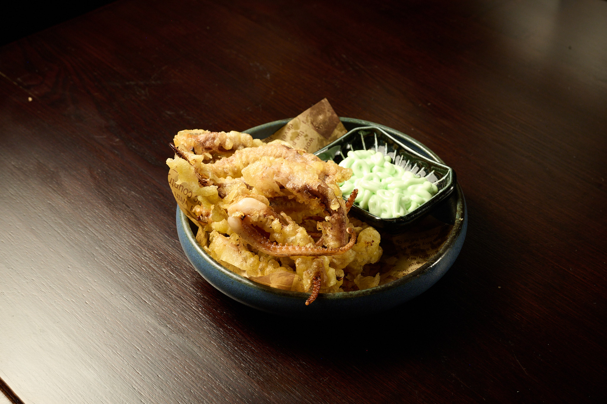 Crispy squid tempura with wasabi mayo dipping sauce at Showa Era Izakaya NYC