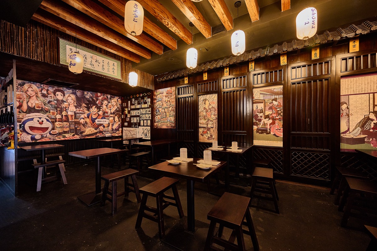 Warm and intimate Showa-era Japanese izakaya interior in Hell's Kitchen NYC