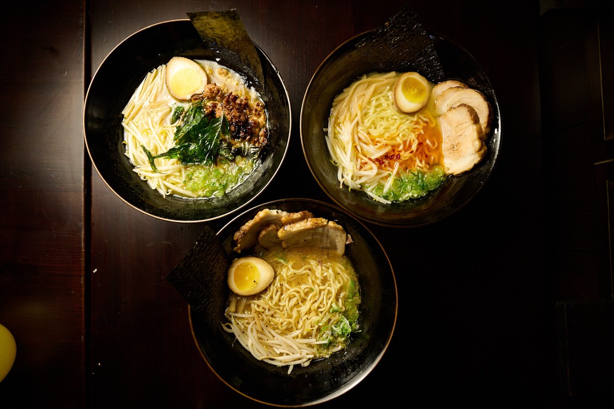 Three varieties of authentic Japanese ramen bowls at Hell's Kitchen izakaya