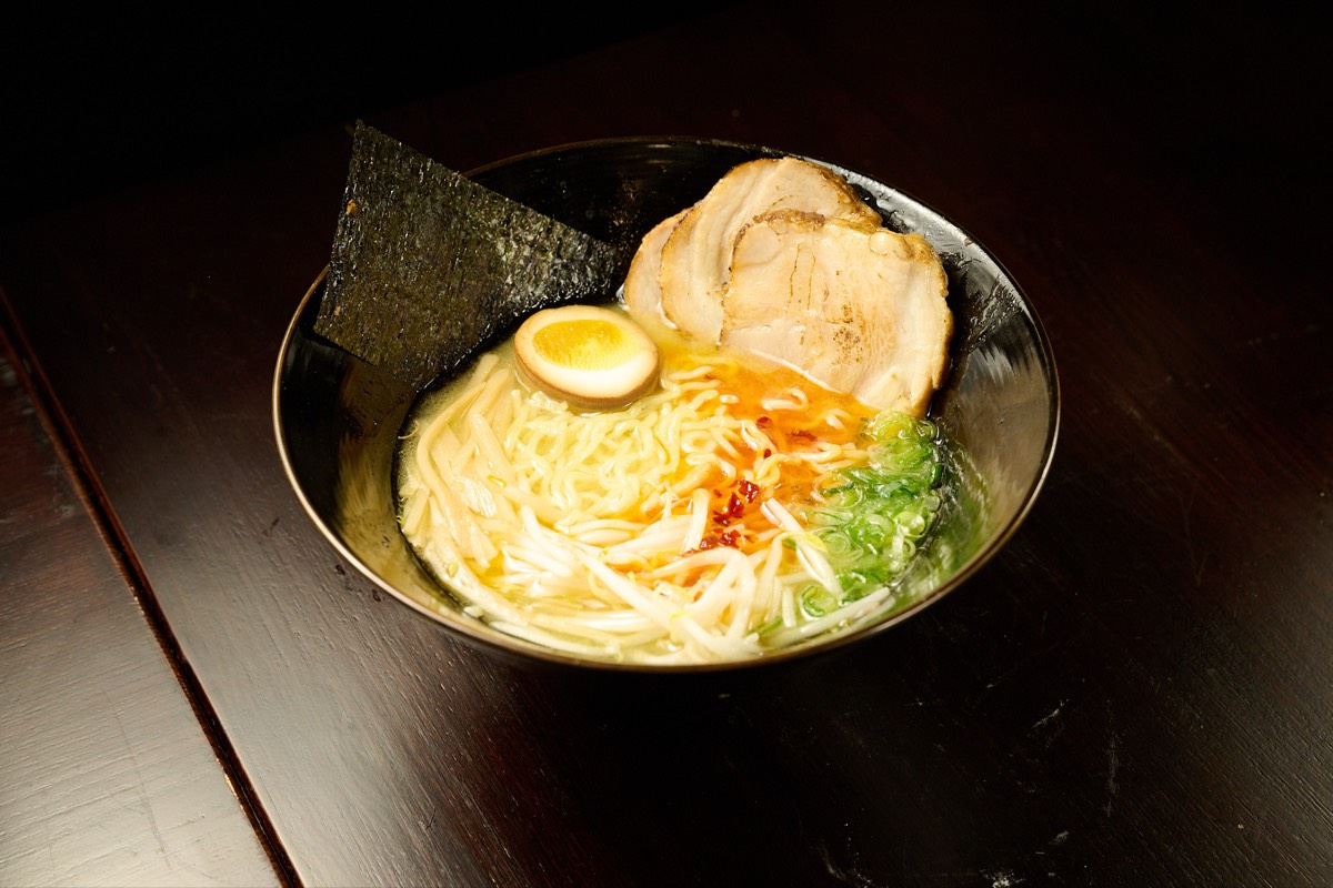 Spicy miso ramen with chashu pork slice and soft egg at Showa Era NYC